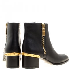 Pre Owned Alexander McQueen Black Spike Trim Leather Double Zipper Ankle Boots Size 39