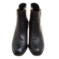 Pre Owned Alexander McQueen Black Spike Trim Leather Double Zipper Ankle Boots Size 39