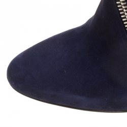 Pre Owned Alexander McQueen Indigo Blue Suede Spiral Zip Detail Wedge Ankle Boots Size 38.5