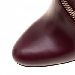 Pre Owned Alexander McQueen Burgundy Leather Spiral Zip Ankle Boots Size 37.5