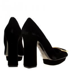 Pre Owned Alexander McQueen Black Velvet Platform Pumps Size 38