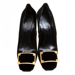 Pre Owned Alexander McQueen Black Velvet Platform Pumps Size 38