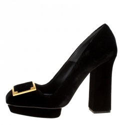 Pre Owned Alexander McQueen Black Velvet Platform Pumps Size 38