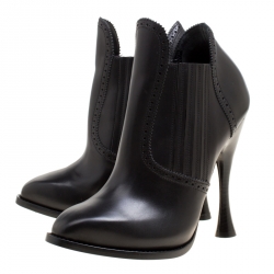 Pre Owned Alexander McQueen Black Perforated Leather Mid Calf Boots Size 38.5
