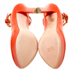 Pre Owned Alexander McQueen Orange Leather Ankle Wrap Peep Toe Platform Pumps Size 40