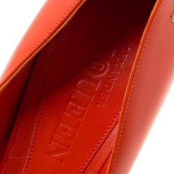 Pre Owned Alexander McQueen Orange Leather Ankle Wrap Peep Toe Platform Pumps Size 40