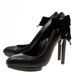 Pre Owned Alexander McQueen Black Leather With Velvet Bow Platform Pumps Size 39
