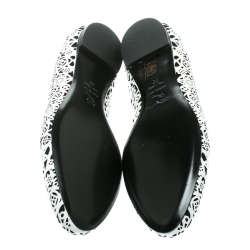 Pre Owned Alexander McQueen Monochrome Laser Cut Patent Leather Smoking Slippers Size 39