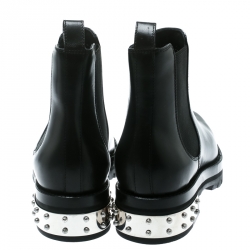 Pre Owned Alexander McQueen Black Leather Studded Heel Ankle Boots Size 36.5