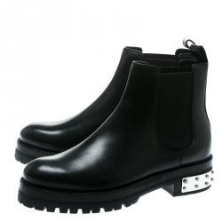 Pre Owned Alexander McQueen Black Leather Studded Heel Ankle Boots Size 36.5