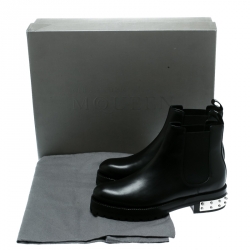 Pre Owned Alexander McQueen Black Leather Studded Heel Ankle Boots Size 36.5
