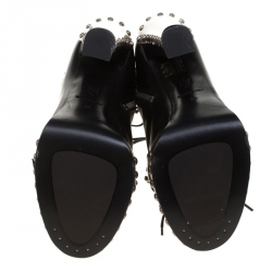 Pre Owned Alexander McQueen Black Leather Studded Armour Heel Platform Ankle Boots Size 39