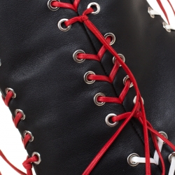 Pre Owned Alexander McQueen Black Leather With Two Tone Cord Detail Curve Heel Platform Ankle Boots Size 40