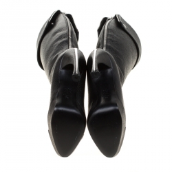 Pre Owned Alexander McQueen Black Leather Fold Over Cuff Curve Heel Platform Knee Length Boots Size 36