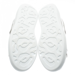 Pre Owned Alexander McQueen Metallic Silver/White Leather Classic Larry Platform Lace Up Sneakers Size 40.5