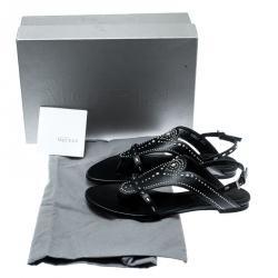 Pre Owned Alexander McQueen Black Studded Leather Flat Sandals Size 38.5