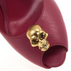 Pre Owned Alexander McQueen Pink Leather Skull Detail Peep Toe Pumps Size 40