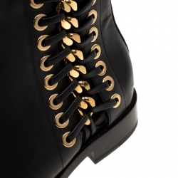 Pre Owned Alexander McQueen Black Leather Biker Eyelet Detail Ankle Boots Size 38