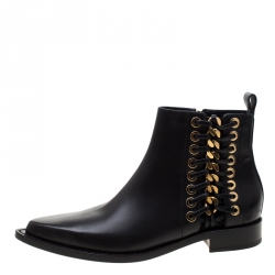 Pre Owned Alexander McQueen Black Leather Biker Eyelet Detail Ankle Boots Size 38