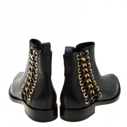 Pre Owned Alexander McQueen Black Leather Biker Eyelet Detail Ankle Boots Size 38