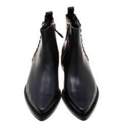 Pre Owned Alexander McQueen Black Leather Biker Eyelet Detail Ankle Boots Size 38