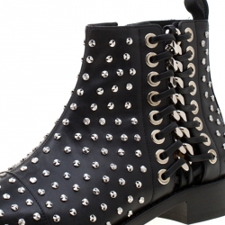 Pre Owned Alexander McQueen Black Leather Studded Pointed Toe Ankle Boots Size 41