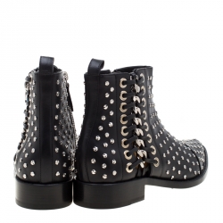 Pre Owned Alexander McQueen Black Leather Studded Pointed Toe Ankle Boots Size 41