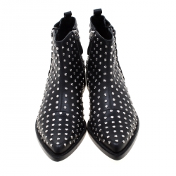 Pre Owned Alexander McQueen Black Leather Studded Pointed Toe Ankle Boots Size 41