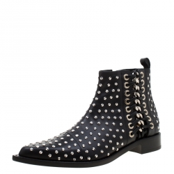 Alexander McQueen Black Leather Studded Pointed Toe Ankle 