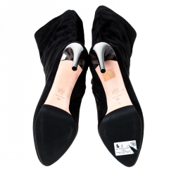 Pre Owned Alexander McQueen Black Suede Curved Heel Platform Knee Length Boots Size 39