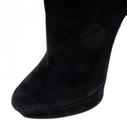 Pre Owned Alexander McQueen Black Suede Curved Heel Platform Knee Length Boots Size 39