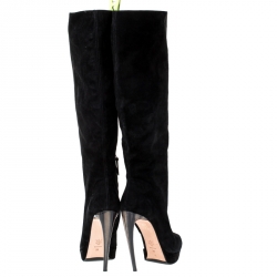 Pre Owned Alexander McQueen Black Suede Curved Heel Platform Knee Length Boots Size 39