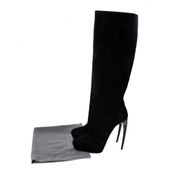 Pre Owned Alexander McQueen Black Suede Platform Curved Heel Knee Length Boots Size 40