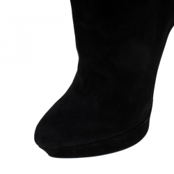 Pre Owned Alexander McQueen Black Suede Platform Curved Heel Knee Length Boots Size 40