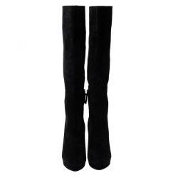 Pre Owned Alexander McQueen Black Suede Platform Curved Heel Knee Length Boots Size 40