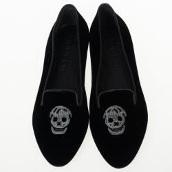 Pre Owned Alexander McQueen Black Velvet Skull Smoking Slippers Size 36.5 