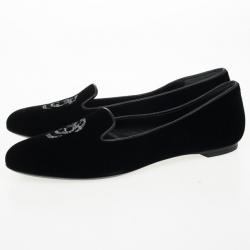 Pre Owned Alexander McQueen Black Velvet Skull Smoking Slippers Size 36.5 