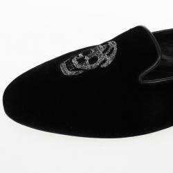 Pre Owned Alexander McQueen Black Velvet Skull Smoking Slippers Size 36.5 