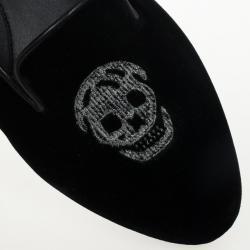 Pre Owned Alexander McQueen Black Velvet Skull Smoking Slippers Size 36.5 