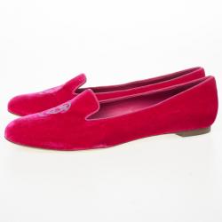 Pre Owned Alexander McQueen Pink Velvet Glitter Skull Smoking Slippers Size 39.5 