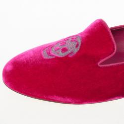 Pre Owned Alexander McQueen Pink Velvet Glitter Skull Smoking Slippers Size 39.5 