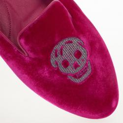 Pre Owned Alexander McQueen Pink Velvet Glitter Skull Smoking Slippers Size 39.5 