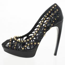 مملوكة مسبقًا Alexander McQueen Black Cutout Studded Pumps Size 40 