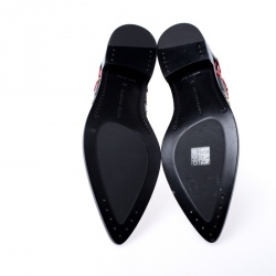 Pre Owned Alexander McQueen Black Leather Studded Chain Detail Pointed Toe Ankle Boots Size 39