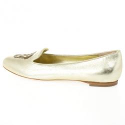 Pre Owned Alexander McQueen Gold Metallic Leather Skull Smoking Slippers Size 37.5 
