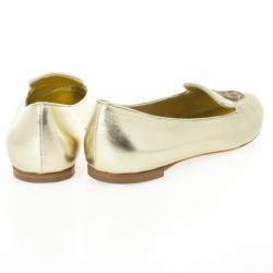 Pre Owned Alexander McQueen Gold Metallic Leather Skull Smoking Slippers Size 37.5 
