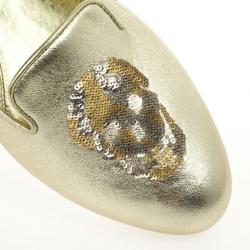 Pre Owned Alexander McQueen Gold Metallic Leather Skull Smoking Slippers Size 37.5 