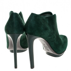 Pre Owned Alexander McQueen Green Suede V Cut Ankle Booties Size 39