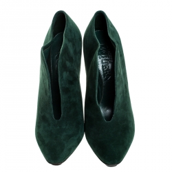 Pre Owned Alexander McQueen Green Suede V Cut Ankle Booties Size 39