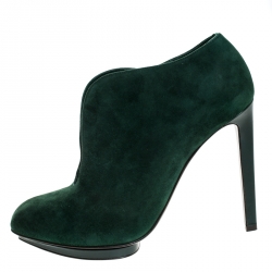Pre Owned Alexander McQueen Green Suede V Cut Ankle Booties Size 39